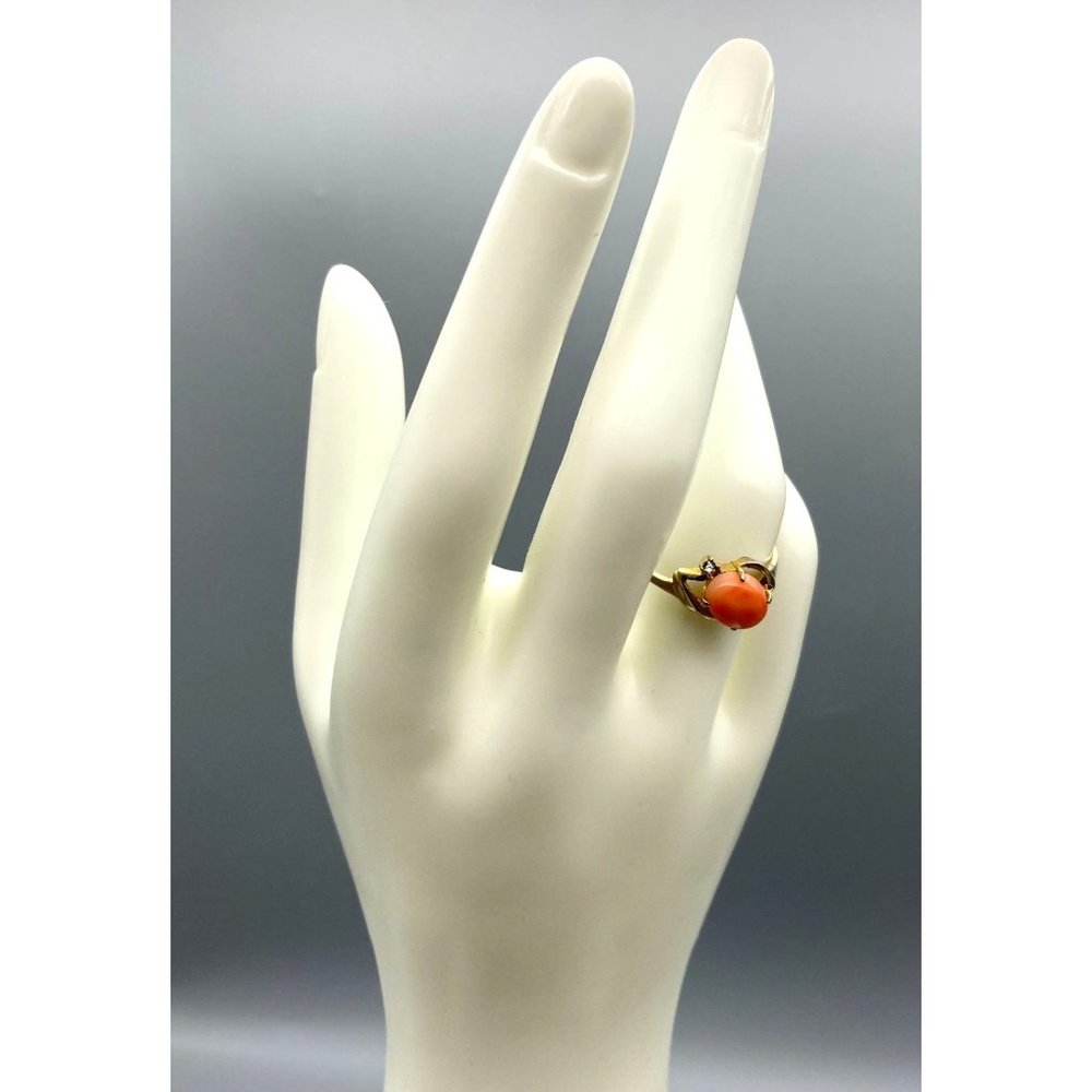 Vintage Coral Cabochon Ring, Gold Tone Coquette Cocktail
